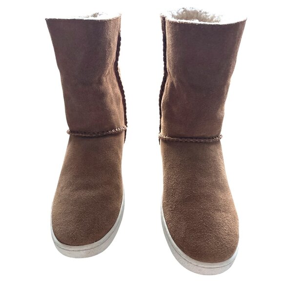 UGG Mika Chestnut Suede Winter Boots Cozy Sheepskin Lining Fold Down Size 9.5 - Picture 4 of 9